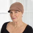 Front view #1007 Katia Reversible Bamboo Cap shown in Black/Brown (Brown side)