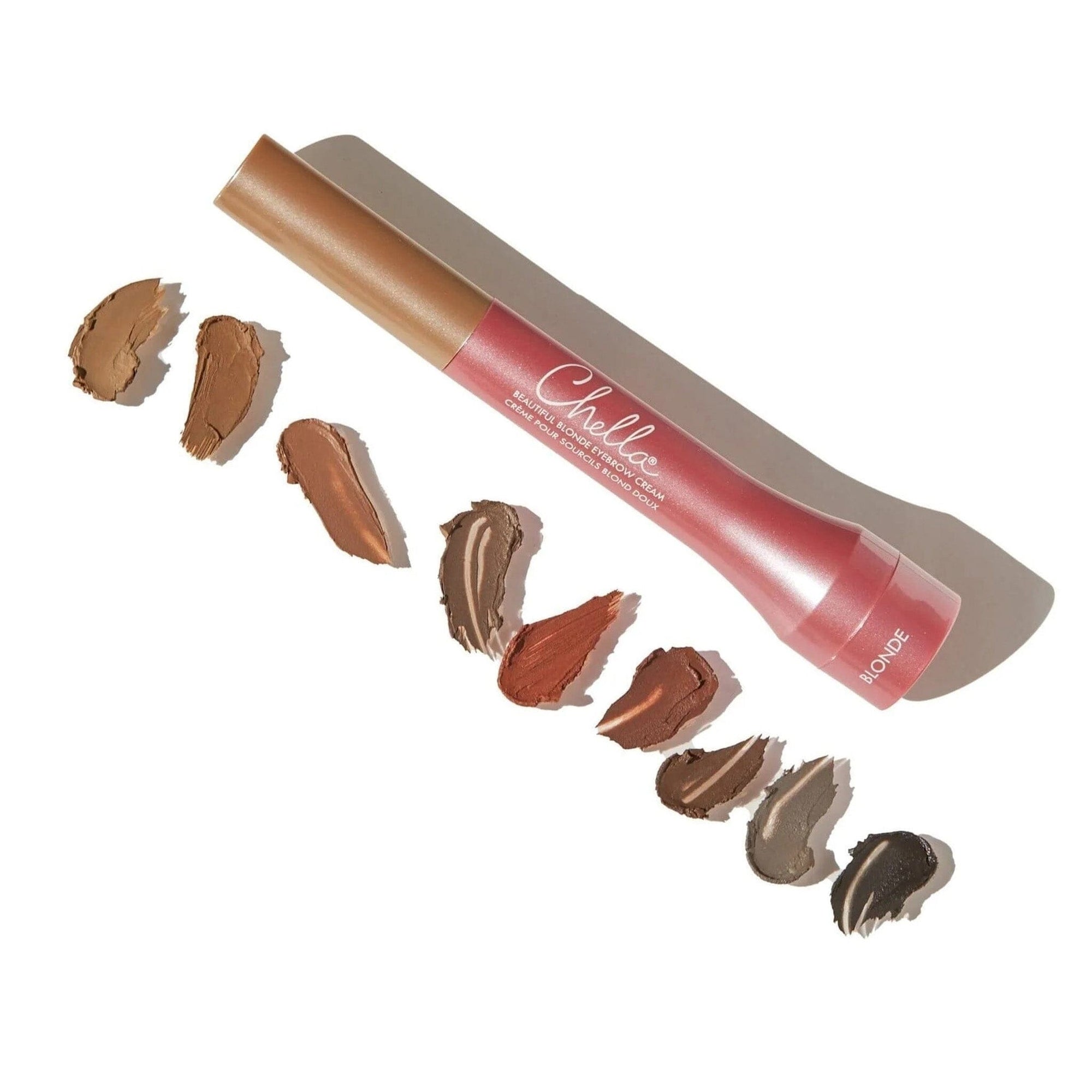 Front view #1024 Eyebrow Cream by Chella shown in Blonde, Light Brown, Taupe, Medium Brown, Auburn, Dark Brown, Deep Brown, Grey, and Ebony