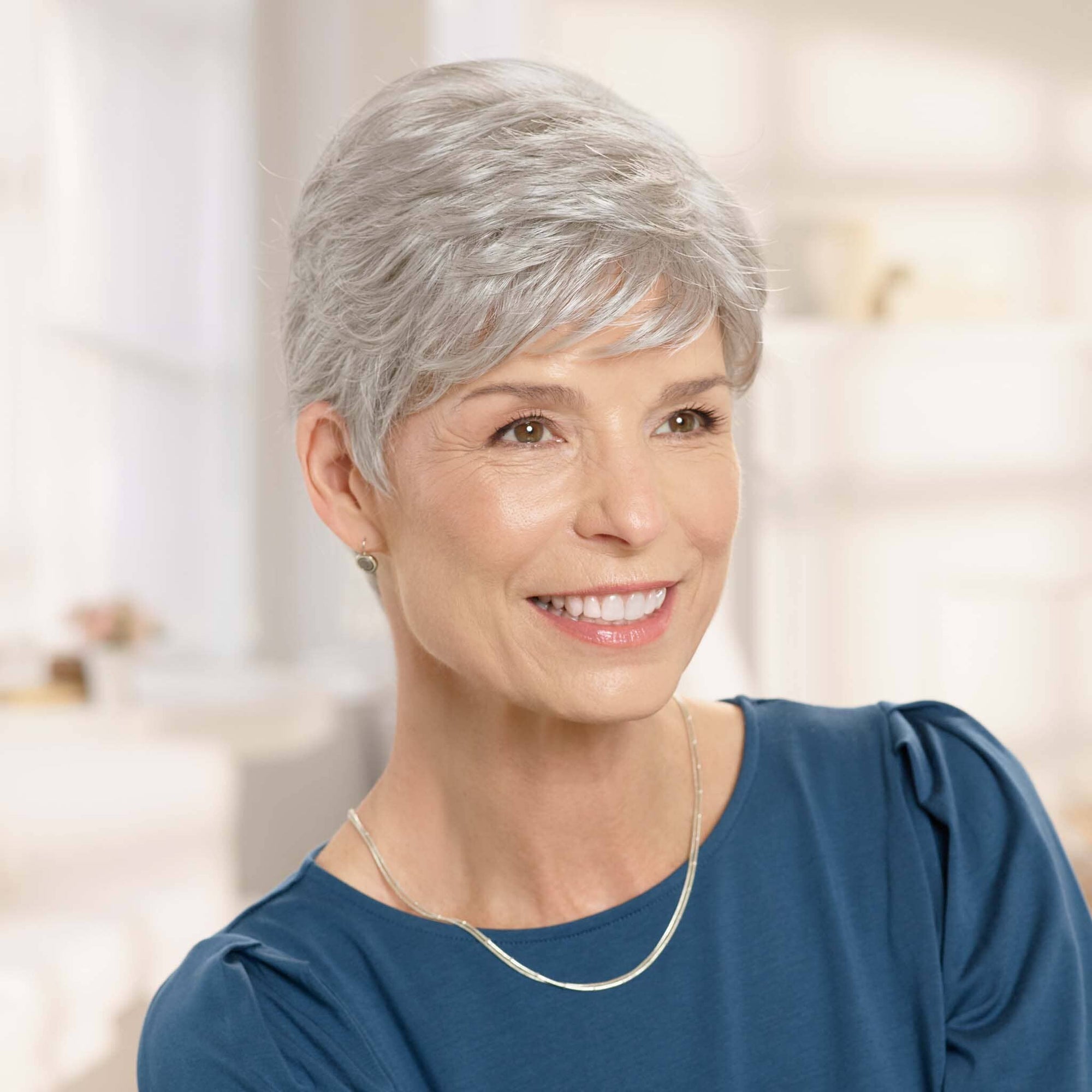 Front view #7696 EverYou™ Claudia Wig shown in (#5660) Light Frosted Grey