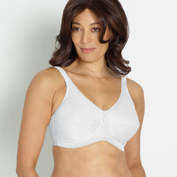 Front view #7837 Contoured Soft Cup Mastectomy Bra shown in white.
