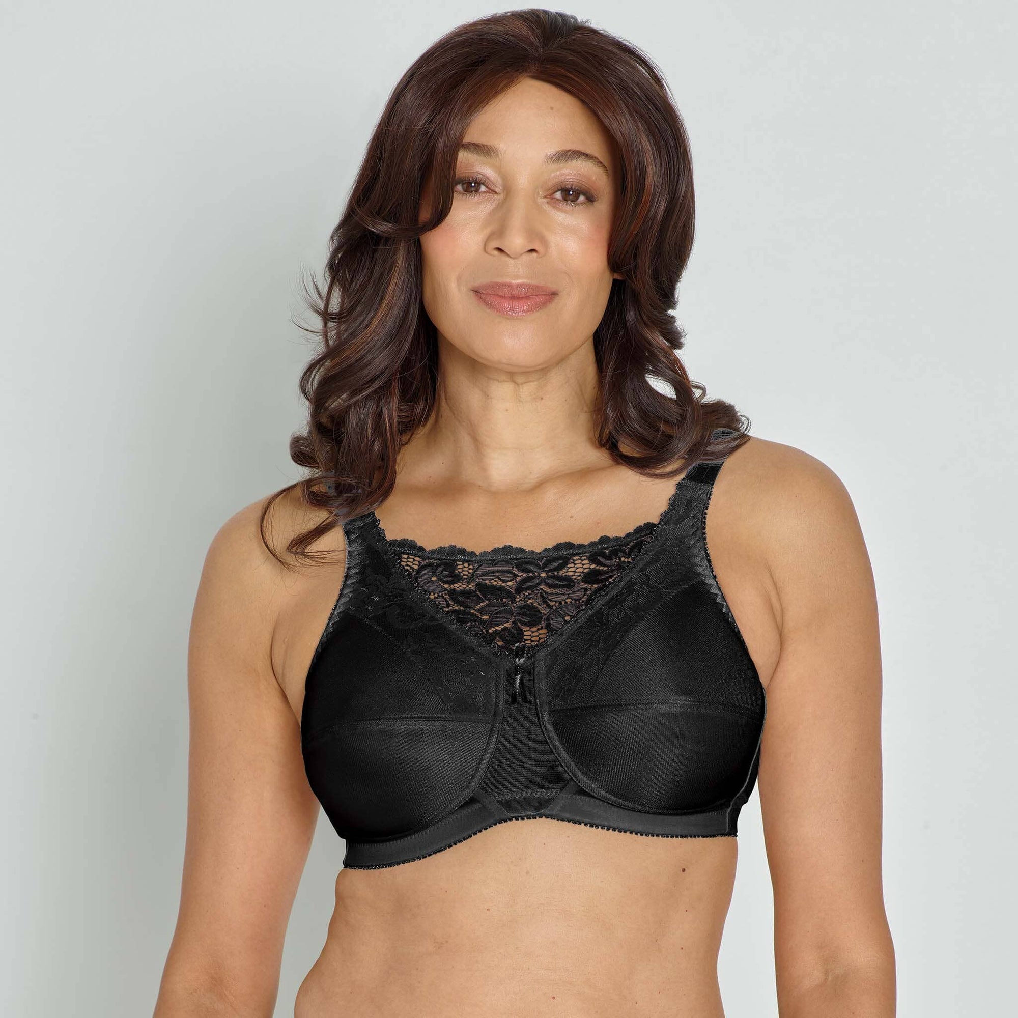 Front view #8288 Lace Camisole Especially for You Bra Black/Right