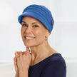 Front view #8306 Cotton Conductor Hat with Buckle shown in Blueberry