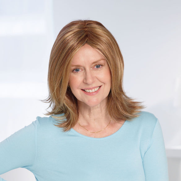 Front view #8547 EverYou Amelia Wig shown in (#29) Glazed Strawberry.