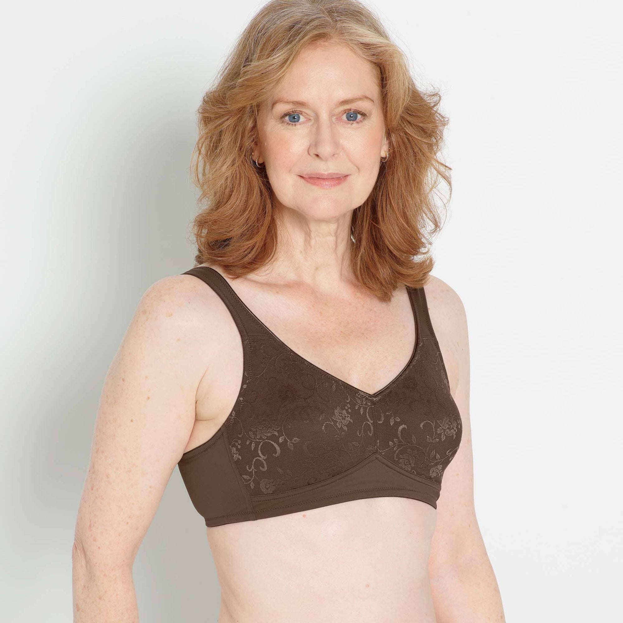 Front view #8554 All Over Lace Microfiber Pocketed Especially For You Bra Chocolate/Left