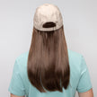 Back view #9151 Long Wig with Beige Hat shown in (12AH) Golden Brown with Light Auburn Highlights