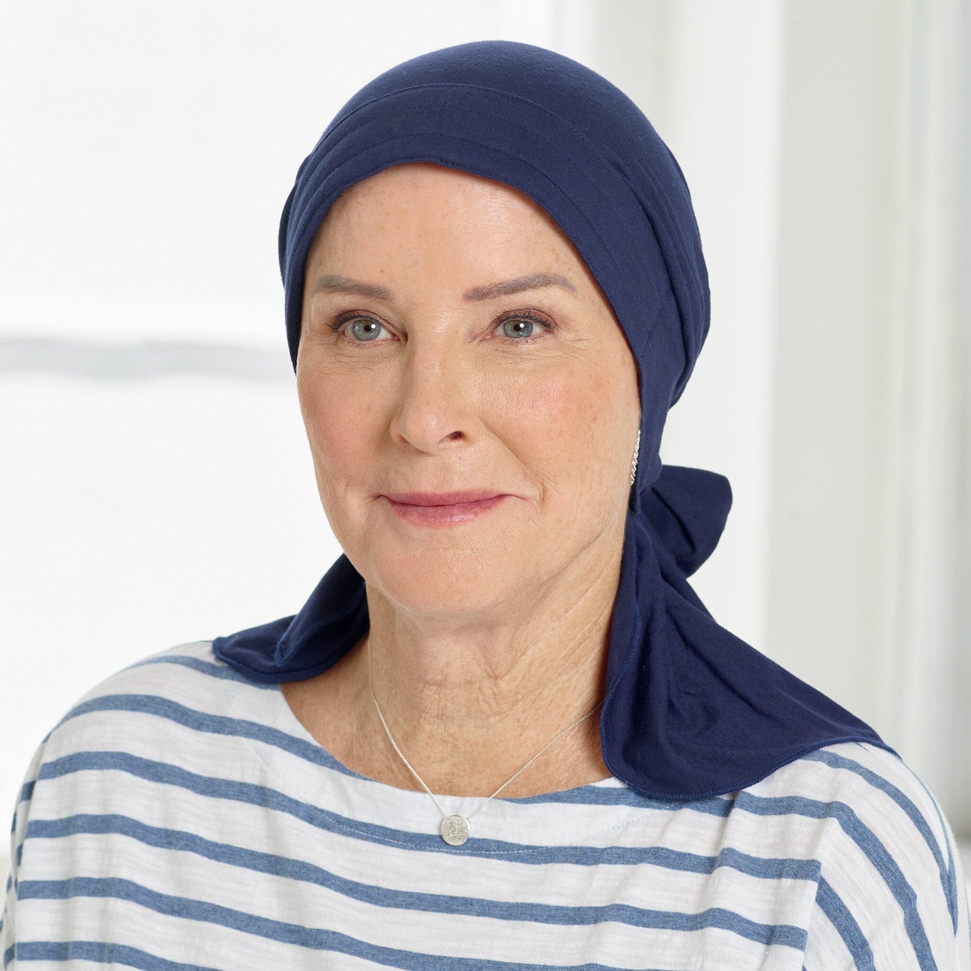 Front view #9270 Bamboo Pre-tied Scarf shown in Navy