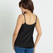 Back view of the #9408 Cool Comfort Pocketed  Lace Trim Camisole shown in black.