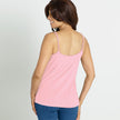 Back view of the #9408 Cool Comfort Pocketed  Lace Trim Camisole shown in pink.