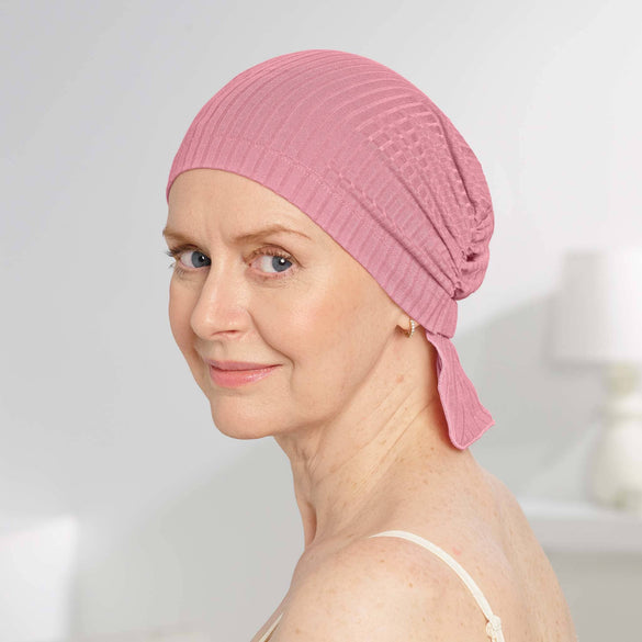 Front view #9918 Taylor Chemo Beanie in Mauve