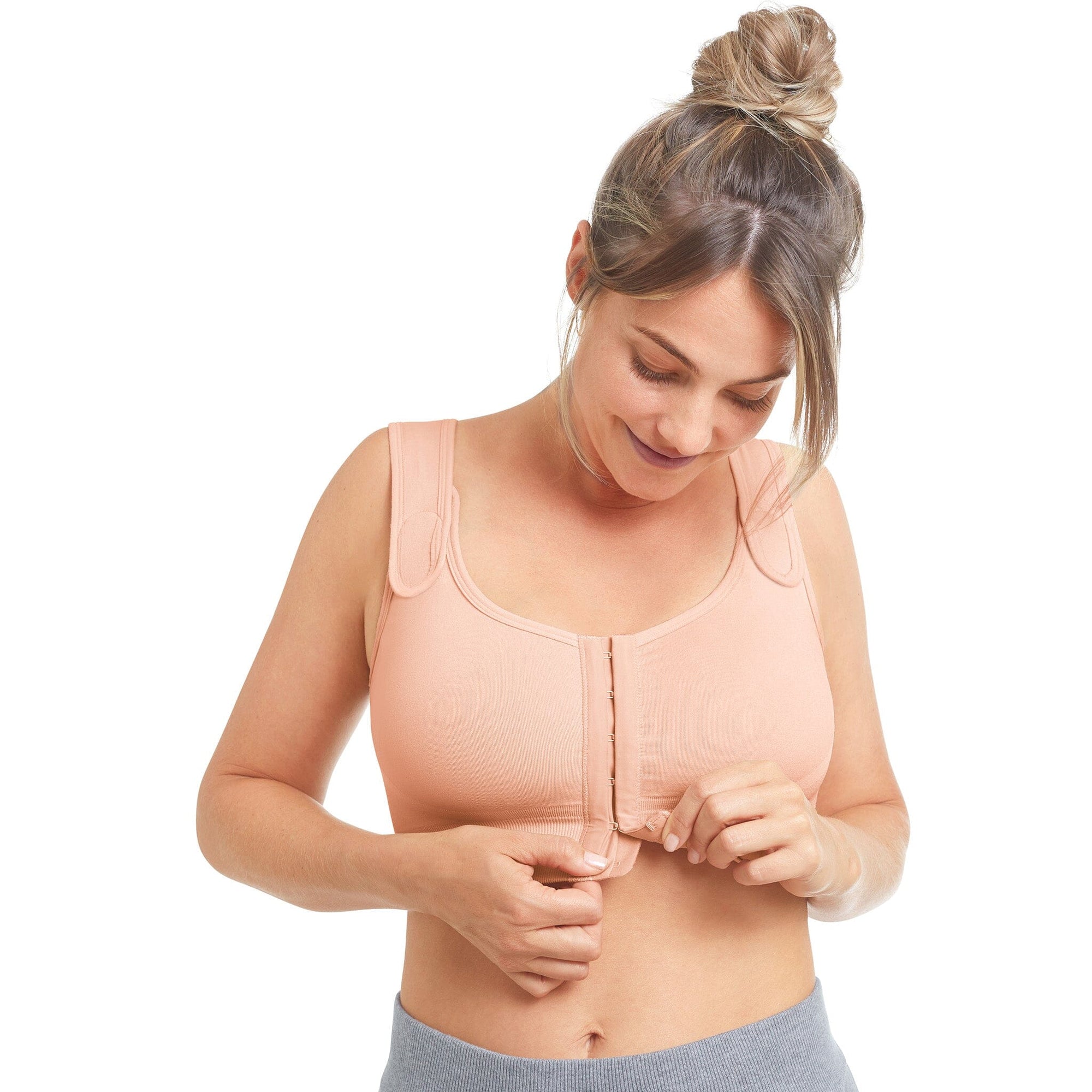 Front view # 9945 Amoena® Sina Seamless Post-Surgical Bra in Rose Nude