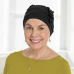 Front view #9966 Bamboo Fringe Cap shown in Black