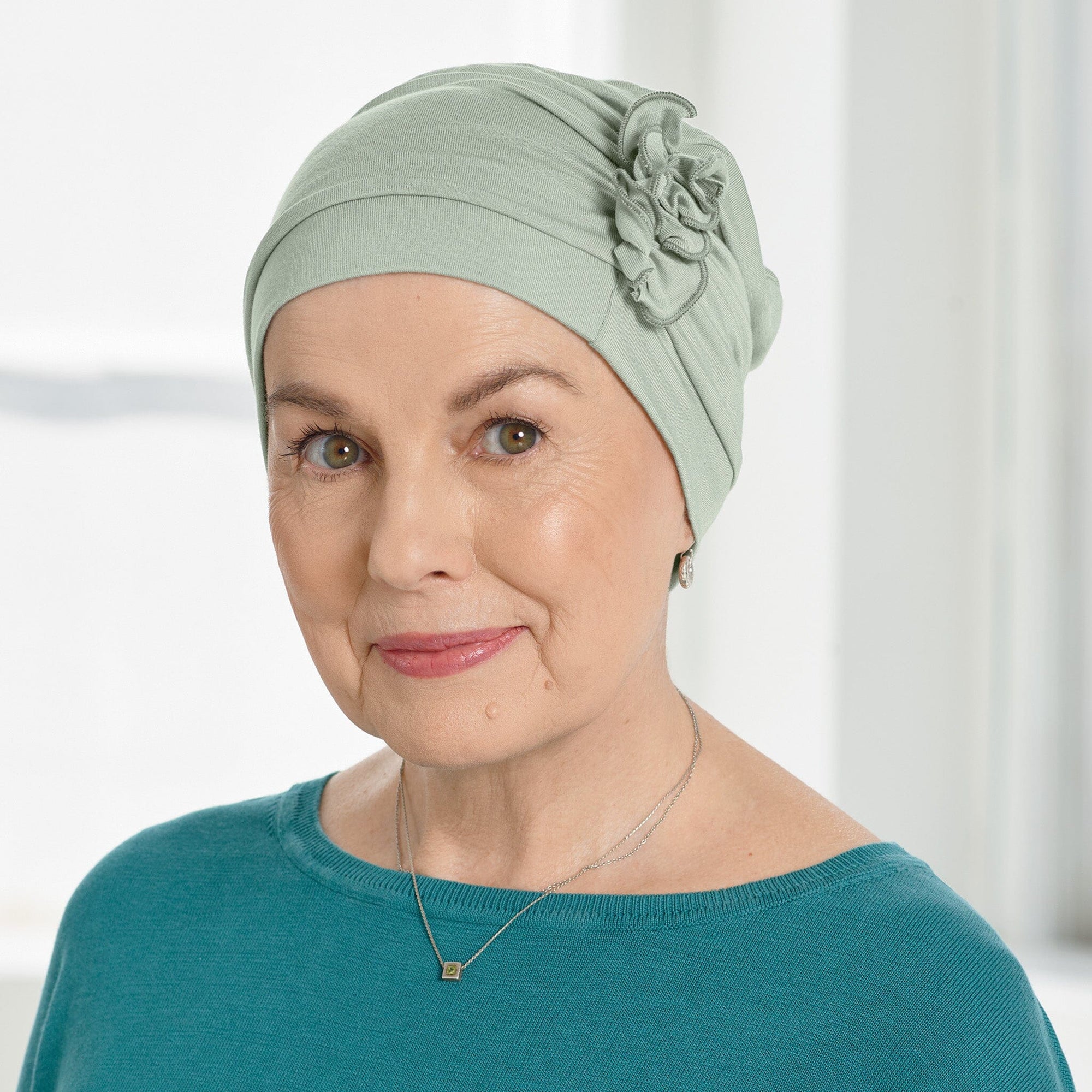 Side view #9966 Bamboo Fringe Cap shown in Sage