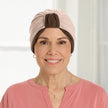 Front view #9968 Bamboo Reversible Classic Turban shown in Cedar Brown/Beige (Beige side)