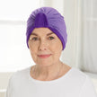 Front view #9968 Bamboo Reversible Classic Turban shown in Lilac/Purple (Lilac side)
