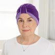 Front view #9968 Bamboo Reversible Classic Turban shown in Lilac/Purple (Purple side)