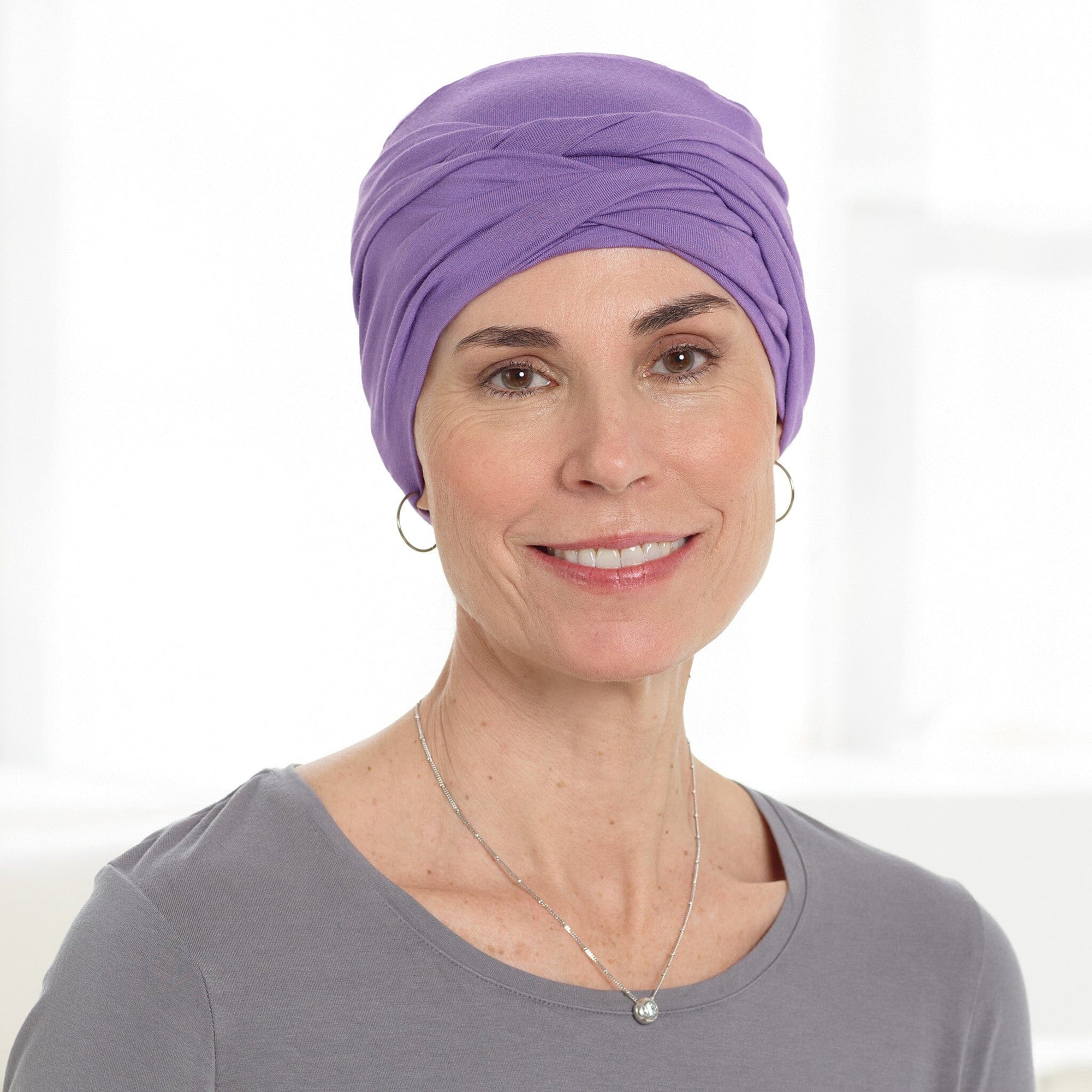 Front view #9969 Bamboo Twisty Turban shown in Lilac