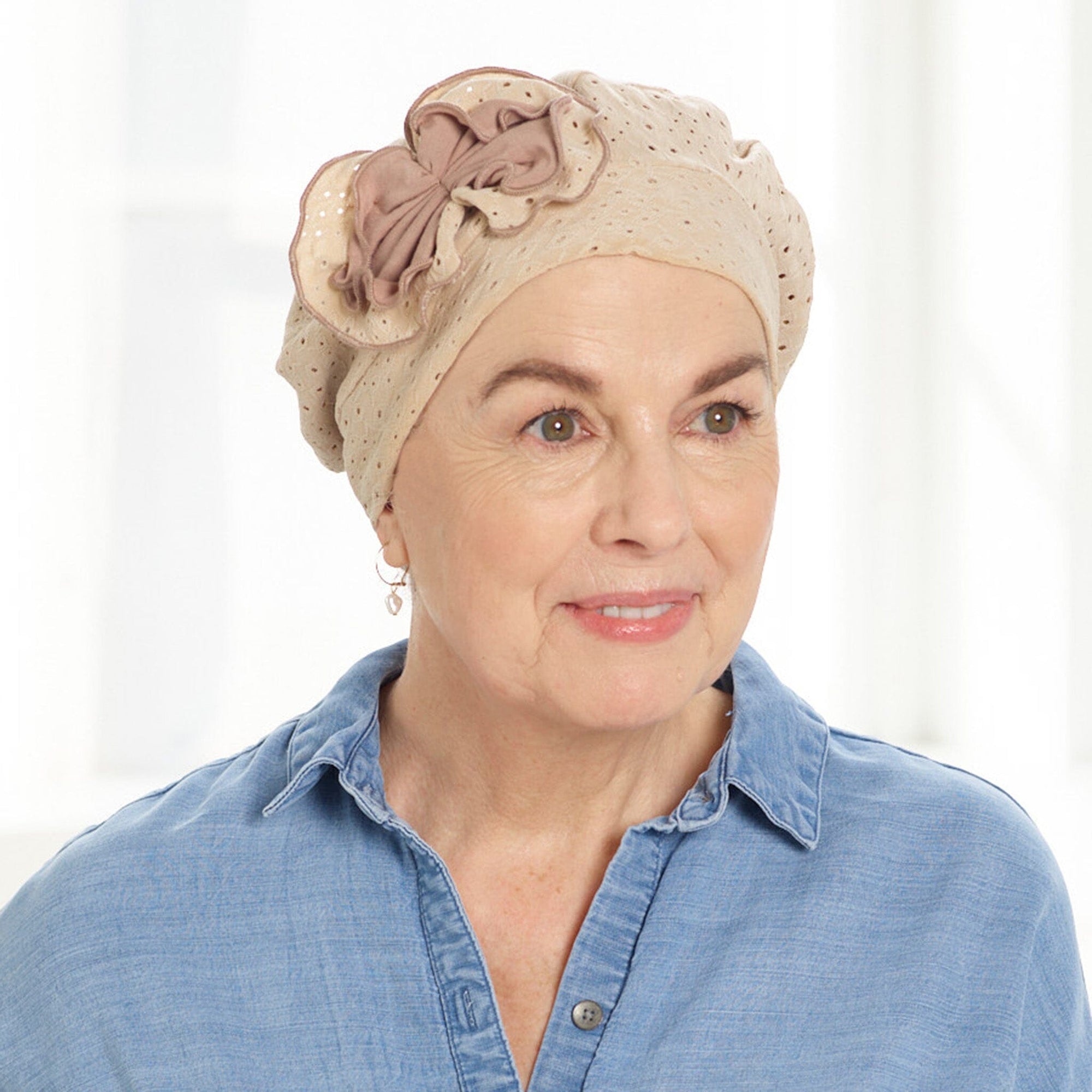 Front view #9972 Eyelet Cap shown in Taupe