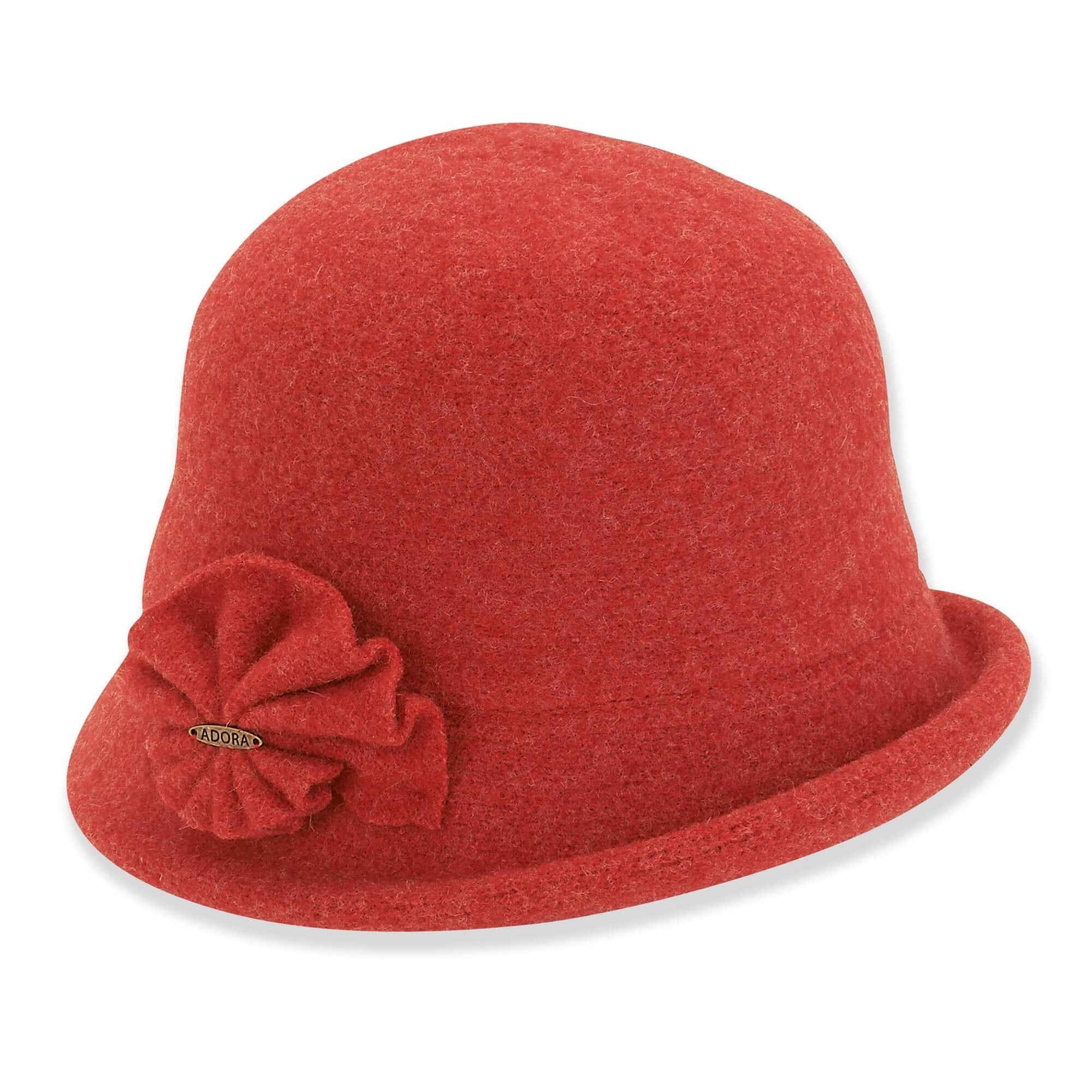 Front view #9976 Soft Wool Cloche with Bow shown in Red