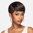 Front view #9982 Bella Wig by Vivica A. Fox™ shown in (FS1B/30) 80 Off Black(#1B) With 20 Copper Blonde (#30) Frost