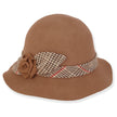 Front view #9996 Wool Bucket Hat with Rose Trim shown in Tan