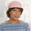 Front view #8306 Cotton Conductor Hat with Buckle Shown in Pink Pearl with Curly Peek-a-Boo Halo (#7982) in (829) Sunkissed Brown