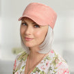 #8374 Mid-Length Halo with Bang by EverYou shown in (5660) Light Frosted Grey with Linen/Cotton 3 Button Cap (#9142) in Dusty Rose