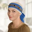 Blue Stone Headband Shown with #8574 Denim Chiffon Scarfband and #9265 Sand Turban