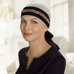 #8406 Diamond Mosaic Headband shown with #8574 Black Chiffon Scarfband and #9265 Heather Grey Turban