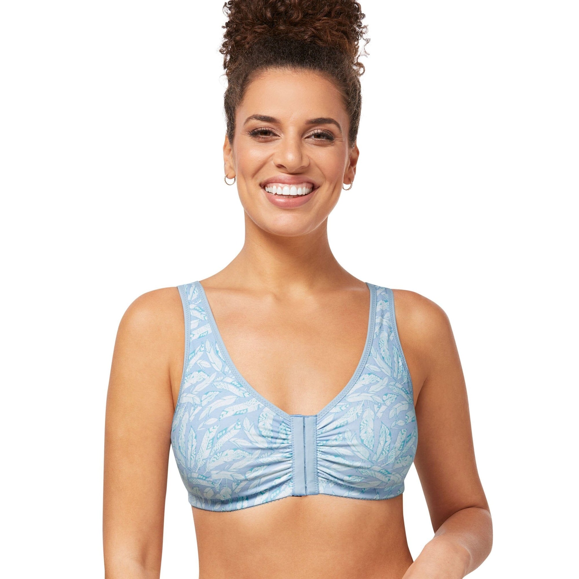 Front view #8528 Amoena® Frances Wire-Free Leisure Bra Shown in Light Blue/Aqua