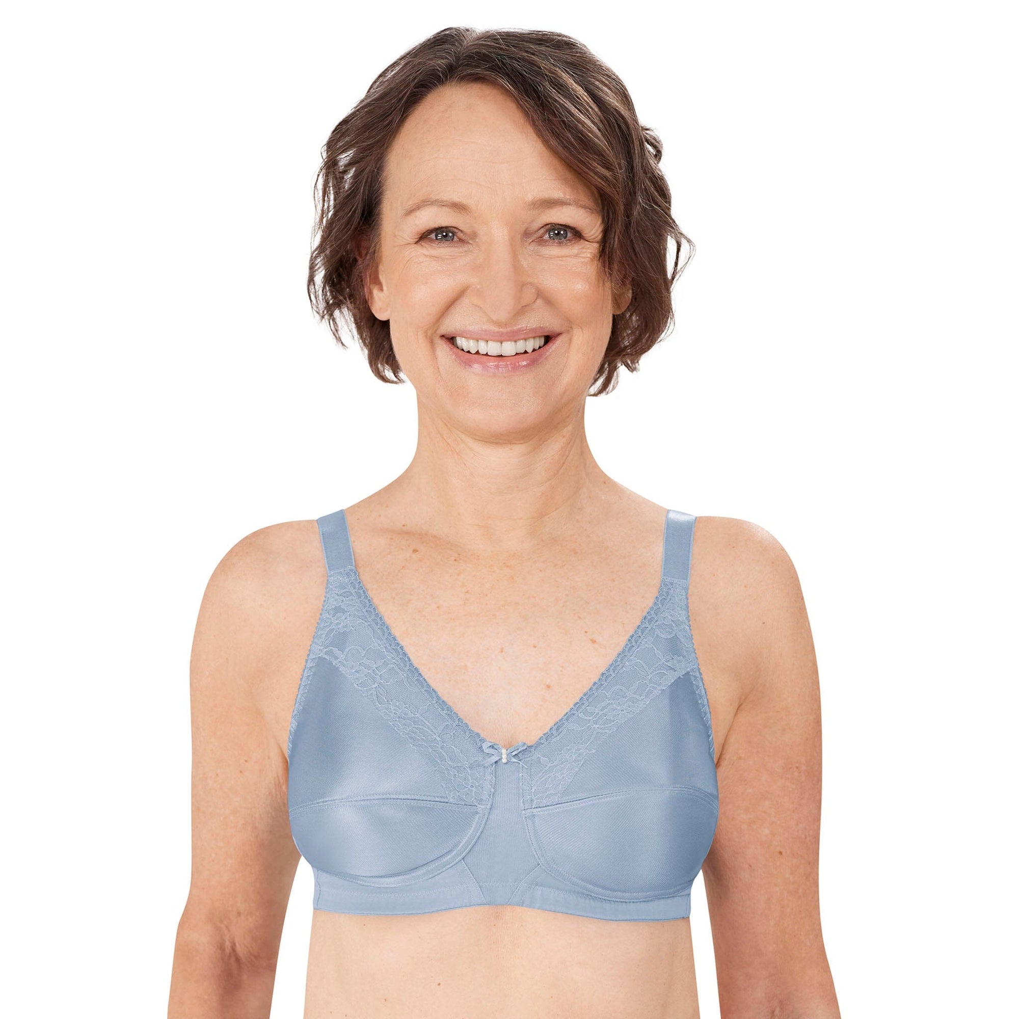 Amoena® Nancy Wire-Free Bra Shown in Light Blue - Front View