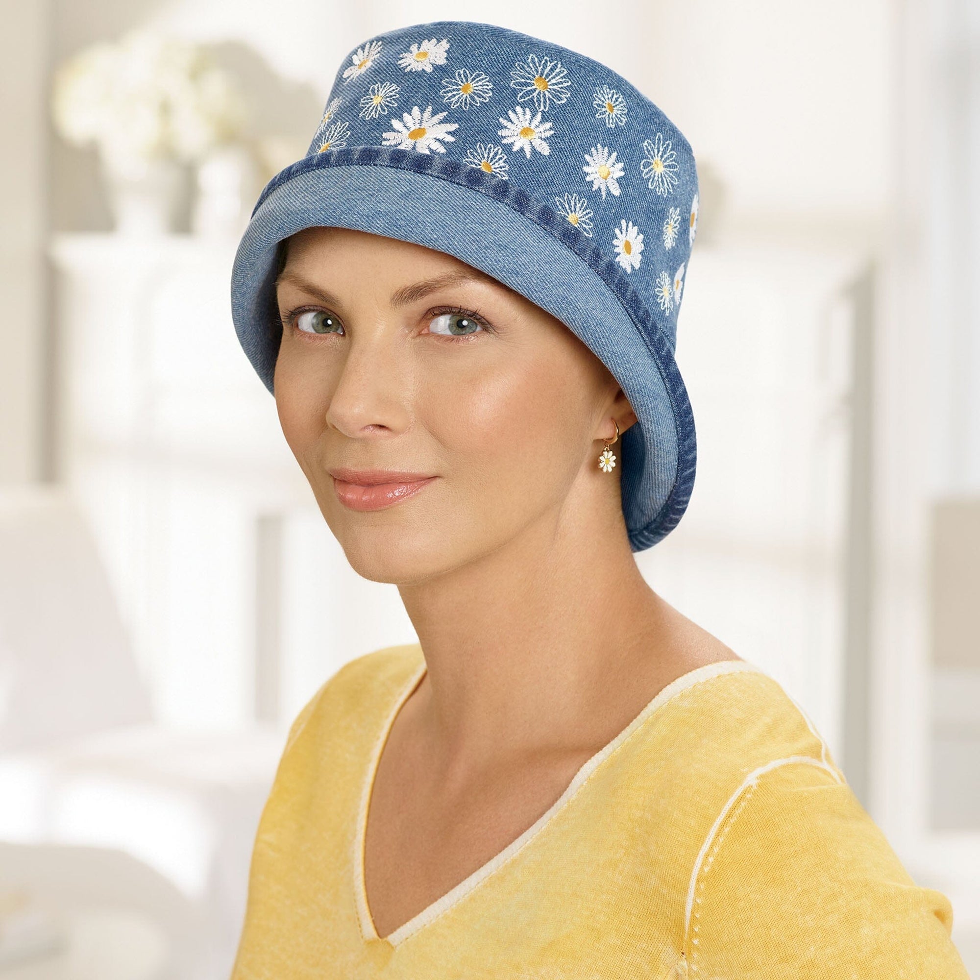 #8787 Embroidered Denim Hat Shown in Just Daisies