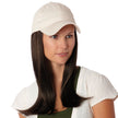 Front view #9151 Long Wig with Beige Hat Shown in 4H Med Dk Brown w/ Med Brown Highlights