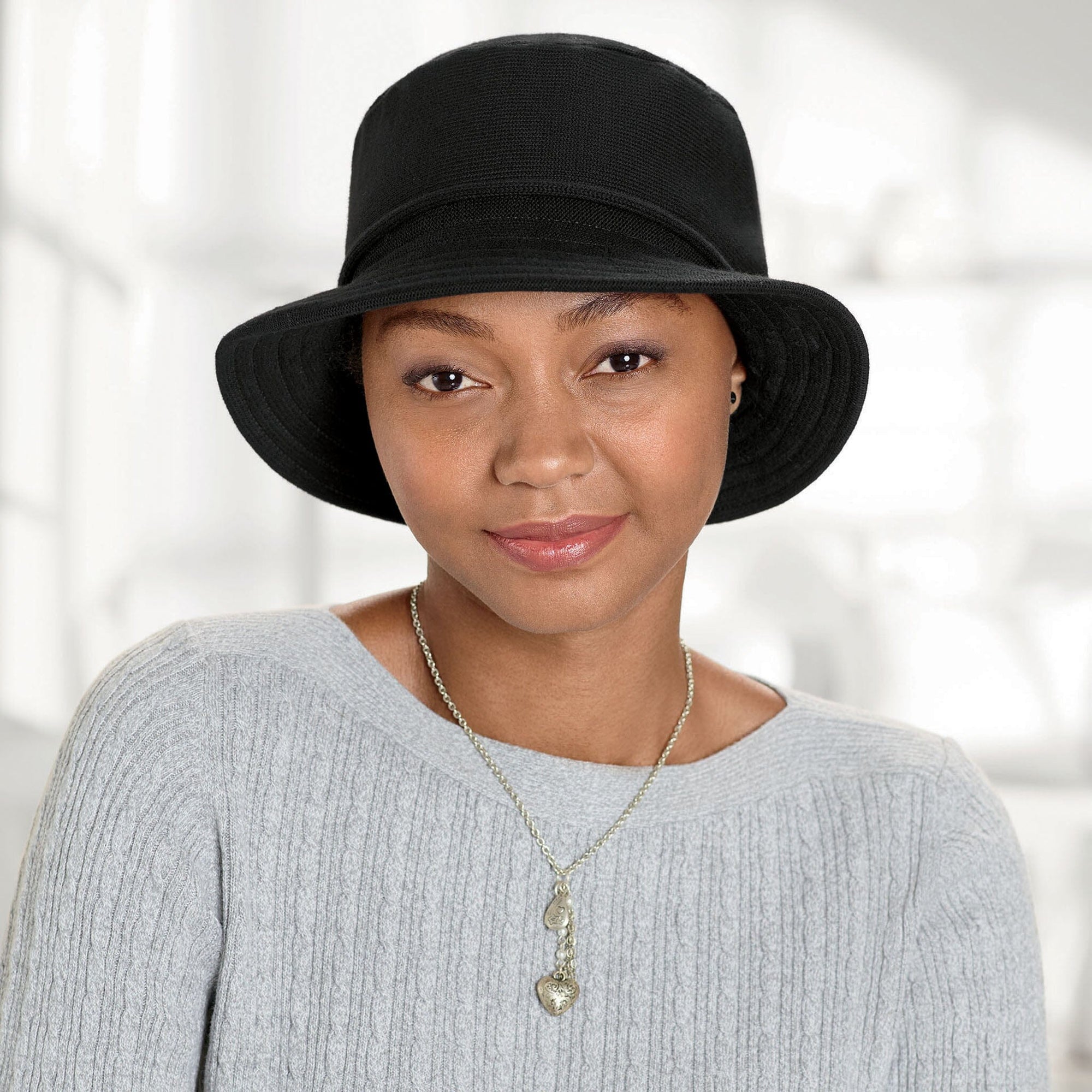 Front view #9193 Cotton Knit Buckle Hat Shown in Black 
