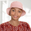 Front view #9193 Cotton Knit Buckle Hat Shown in Pink Pearl