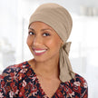 Front view #9270 Bamboo Pre-tied Solid Scarf shown in Sand