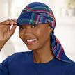 Side view #9403 Plaid 100% Cotton Scarf with Brim Shown in Navy