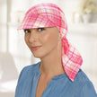 Side view #9403 Plaid 100% Cotton Scarf with Brim Pink