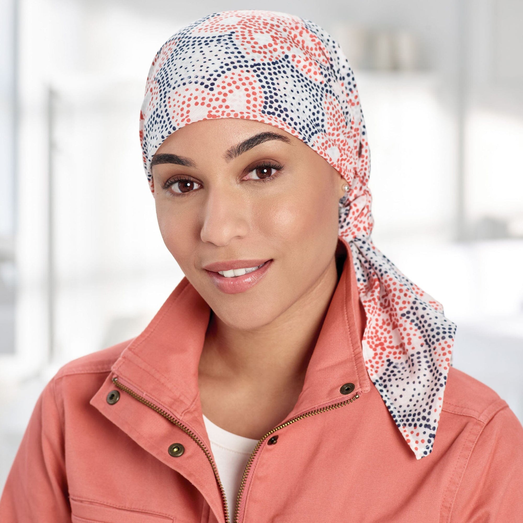 #9406 36" Square Cotton Scarf Shown in Black/Coral