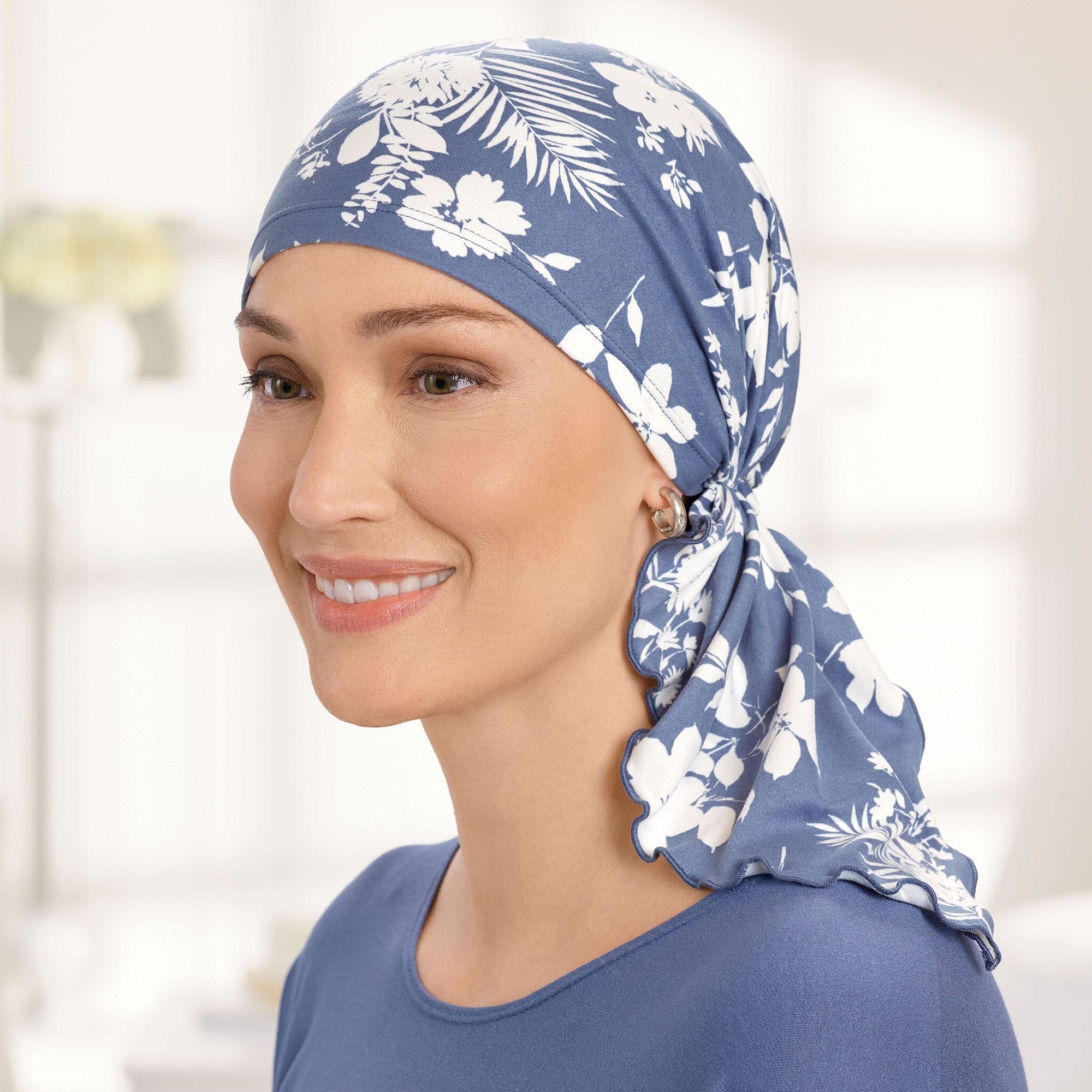 Side view #9468 Bella Dusty Blue Tropical Floral Scarf