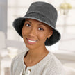 Front view #9503 Distressed Cotton Bucket Hat Shown in Black
