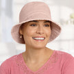 Front view #9503 Distressed Cotton Bucket Hat Shown in Dusty Pink
