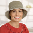 Front view #9503 Distressed Cotton Bucket Hat Shown in Khaki