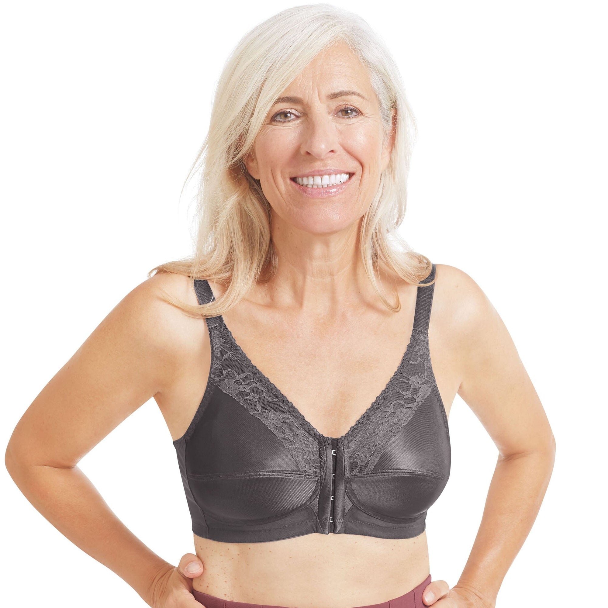 Amoena® Nancy Front Closure Bra Shown in Dark Grey