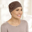 Side view #9661 Pleated Organic Bamboo Cap with Sunflower Shown in Brown Cedar