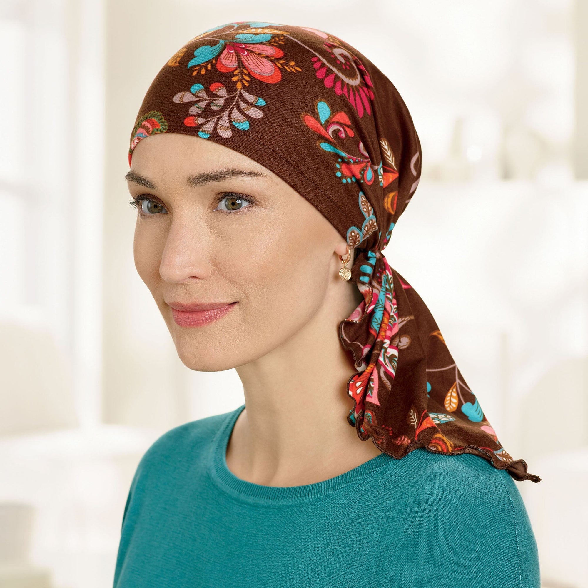 Bella Brown Garden Floral Scarf. Front View.