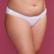 High Waist Brief with hook fasteners. Shown in white, front view.