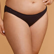 Brief Panty with hook fasteners. Shown in black, front view.