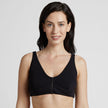 Front View #9682 Slick Chicks™ Wireless Zip Front Bra Shown in Black