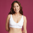 Front View #9682 Slick Chicks™ Wireless Zip Front Bra Shown in White