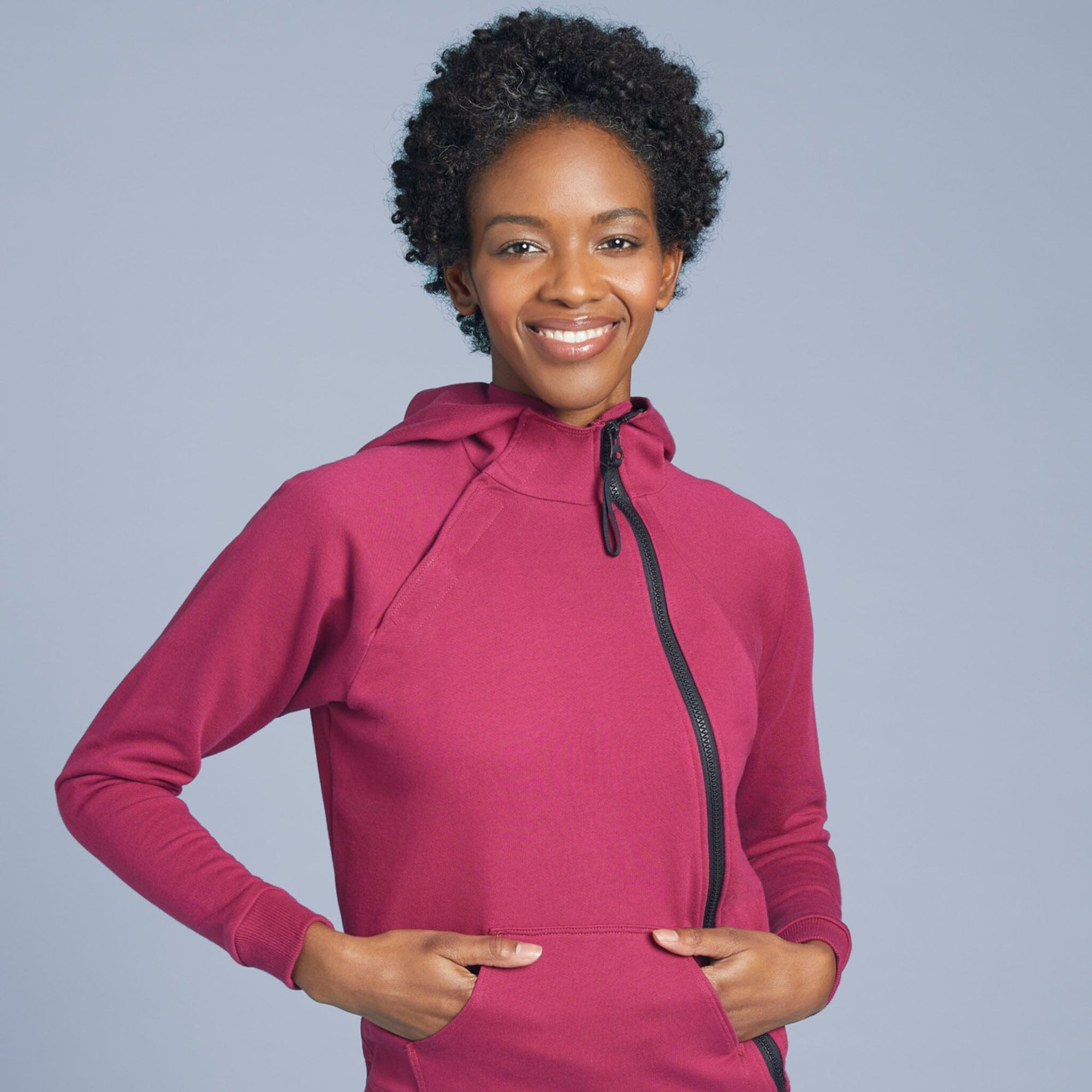 Front view #9684 Slick Chicks™ Accessible Hoodie Shown in Plum